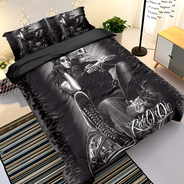 Ride or Die Skull Duvet Cover Set with 2 Pillowcases