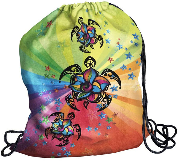 Floral Turtle Drawstring Bag