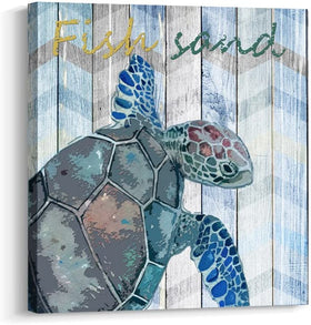 Sea Turtle Wall Art Blue Ocean Theme Decor (12 x 12 inch FRAMED)