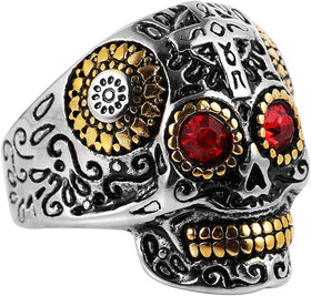 Men's Skull Carving Stainless Steel Red Eye Ring