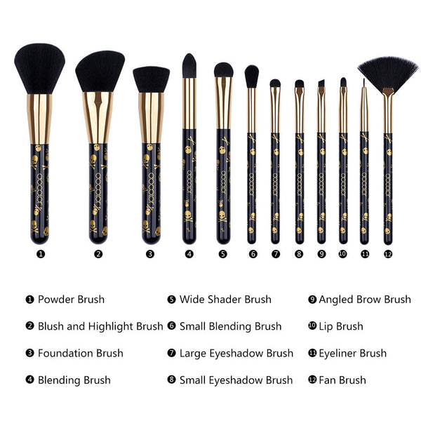 Skull Goth Makeup Brush Set - 12Pieces