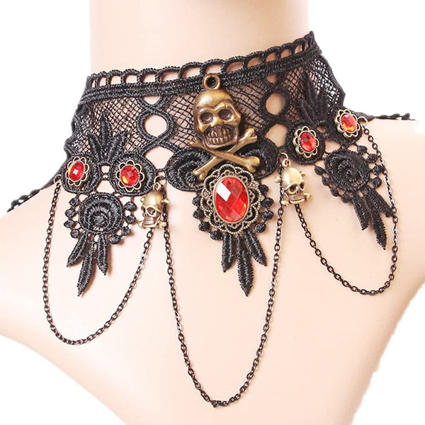Gothic Skull Lolita Choker Necklace Earrings Set