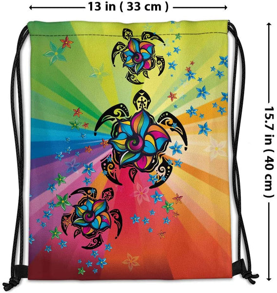 Floral Turtle Drawstring Bag