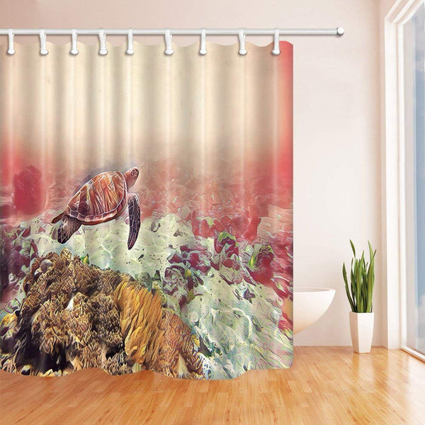 Sea Turtle Mildew Resistant Shower Curtain Floor Doormat Set