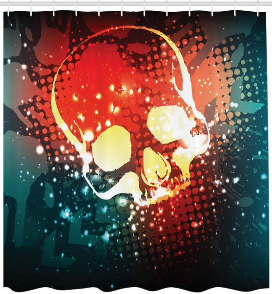 Grunge Graphic Skull Shower Curtain Set with Hooks, 75" Long