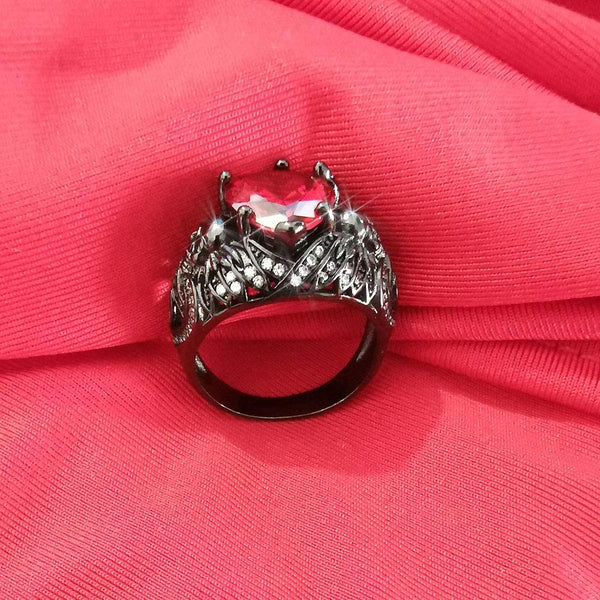 Gothic Fashion Black Skull Heart Ruby Ring