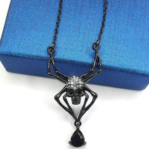 Black Skull Spider Pendant Necklace