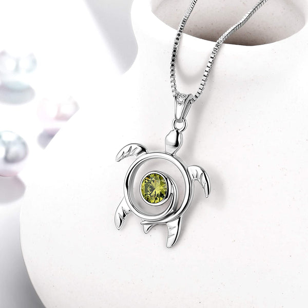 Spiral 925 Sterling Silver Sea Turtle Birthstone Necklace