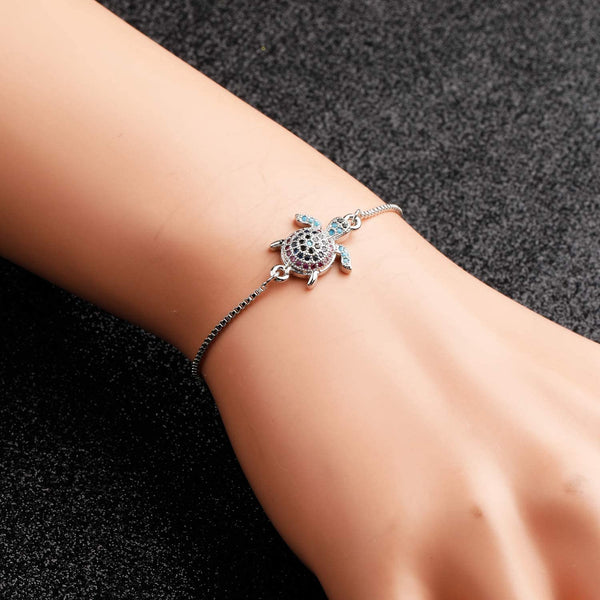 Sea Turtle Crystal Adjustable Charm Bracelet