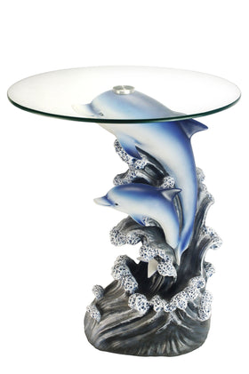 Dolphin Glass Top 24" Color Sculpture End Table