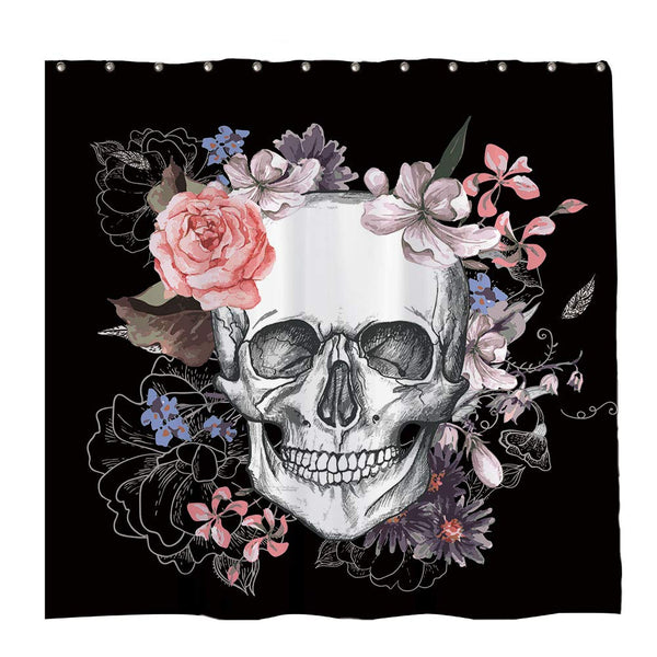 Skull Rose Shower Curtain Set with 12 Hooks