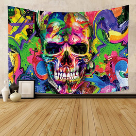 Psychedelic Abstract Skull Wall Tapestry, 39.4x27.5in