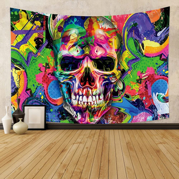 Psychedelic Abstract Skull Wall Tapestry, 39.4x27.5in