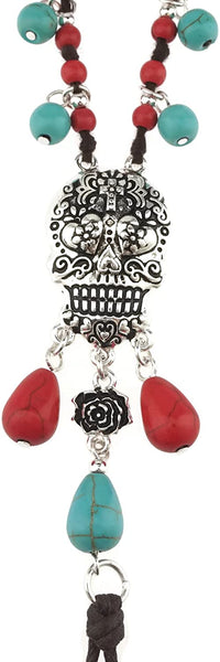 Silver Sugar Skull Turquoise Bead Barefoot Sandals Anklet Pair