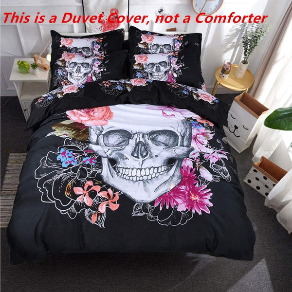 Skull Floral Bedding Duvet Cover Set