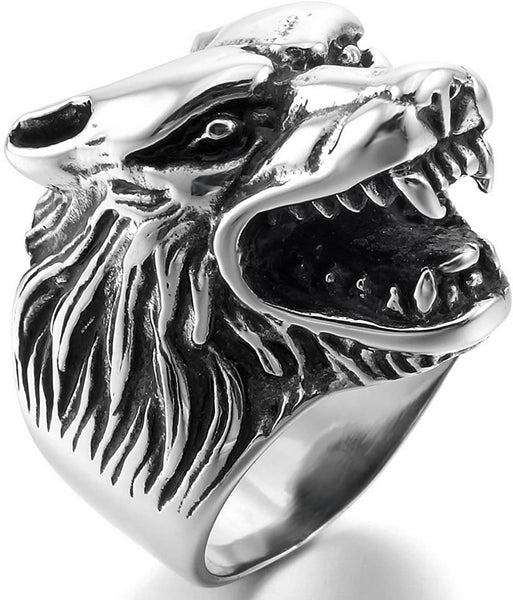 Men Wolf Head Ring