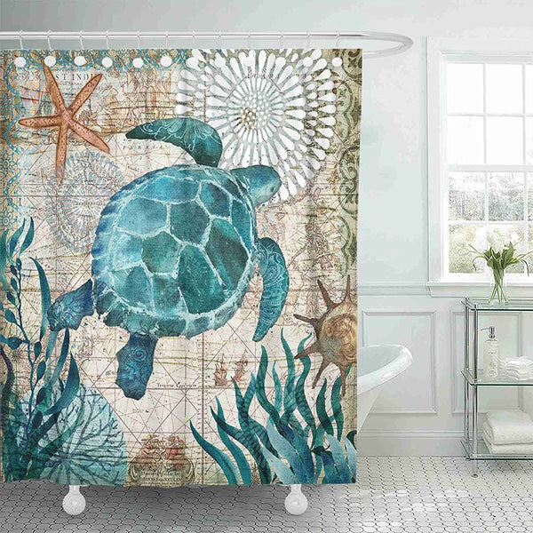 Classic Sea Turtle Shower Curtain with Hooks 66"X72"