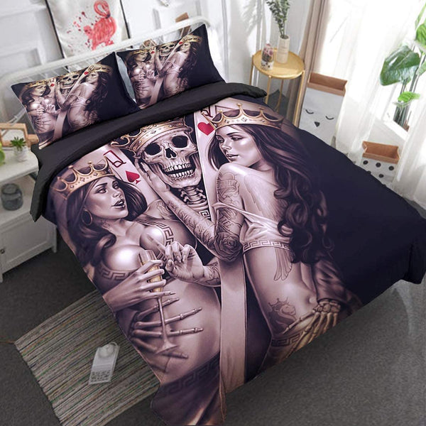 Skull Golden Crown Duvet Cover Set King Size 90" x 103"