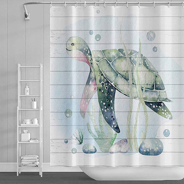 Sea Turtle Shower Curtain with 12 Hooks, 72x72in
