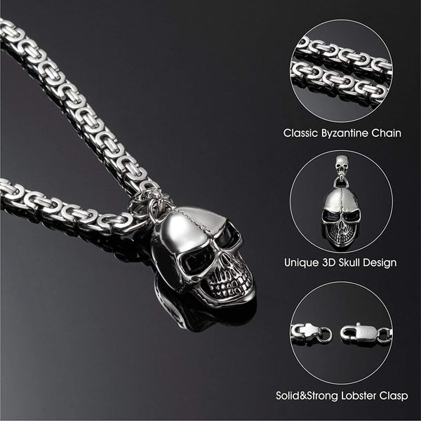 Men Stainless Skull Pendant Necklace Bracelet Set
