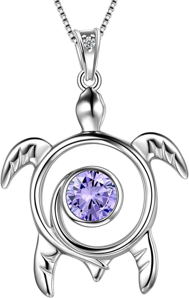 Spiral 925 Sterling Silver Sea Turtle Birthstone Necklace