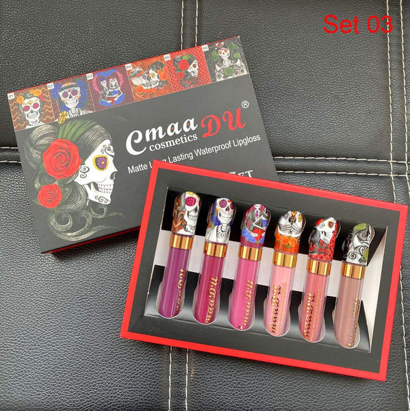 6Pcs Set Skull Glitter Style Matte Long Lasting Waterproof Liquid Lipstick