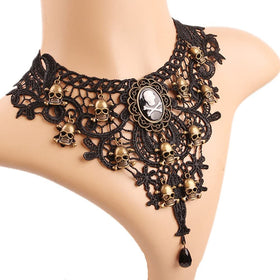 Black Lace Gothic Lolita Skull Victorian Choker Necklace