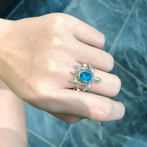 Turtle Design Crystal Ring