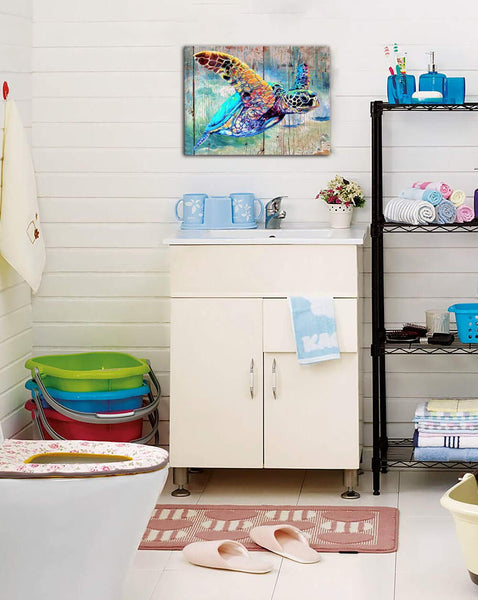 Sea Turtle Wall Decor Framed Canvas Print 12x16x1