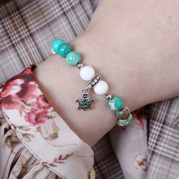 Natural Stone Turtle Charm Bracelet