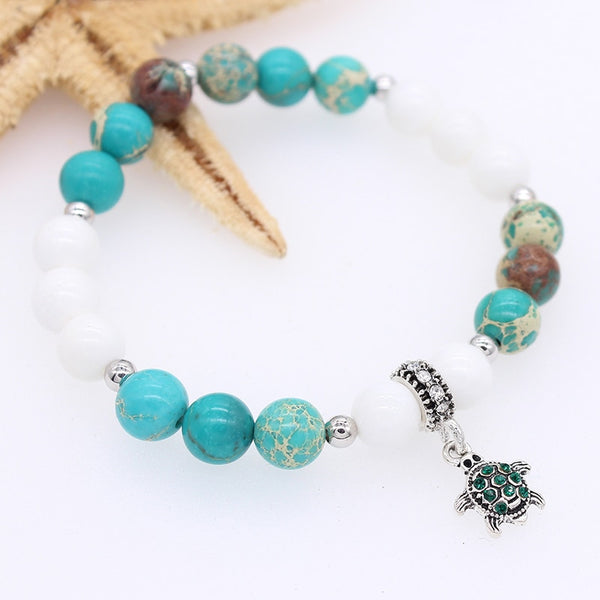 Natural Stone Turtle Charm Bracelet