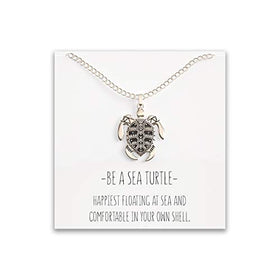 Tribal/Native Black and Silver Sea Turtle Pendant Necklace