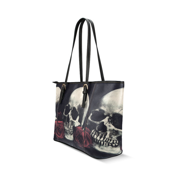Rose Skull Women Leather Tote Shoulder Bag