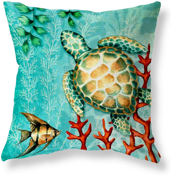 Set of 2 Decorative Sea Turtle Sea Horse Throw Pillow Covers 18x18 Inch