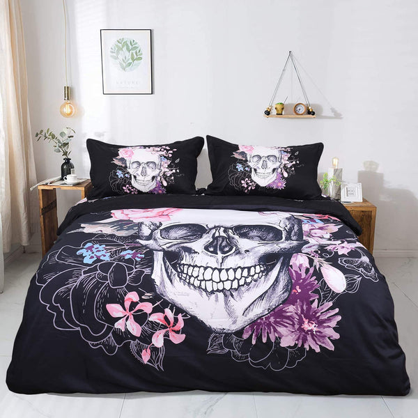 Skull Floral Bedding Duvet Cover Set