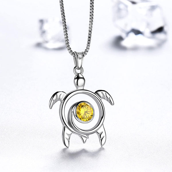 Spiral 925 Sterling Silver Sea Turtle Birthstone Necklace