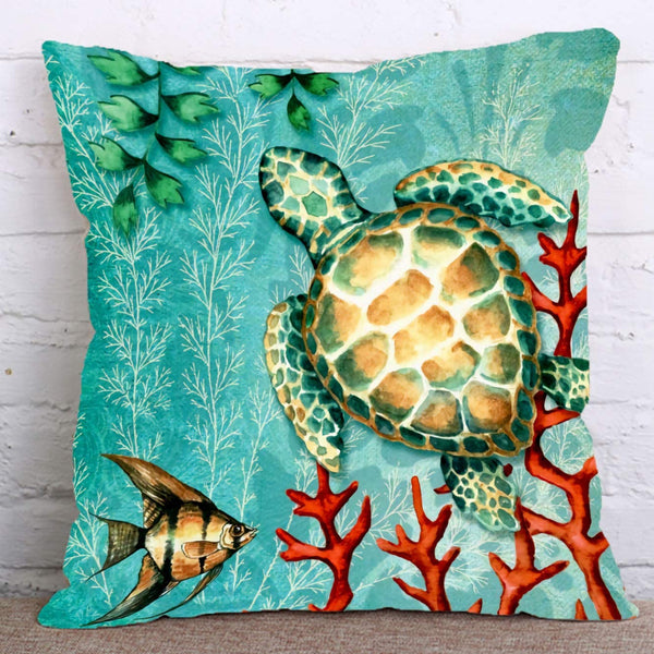 Set of 2 Decorative Sea Turtle Sea Horse Throw Pillow Covers 18x18 Inch
