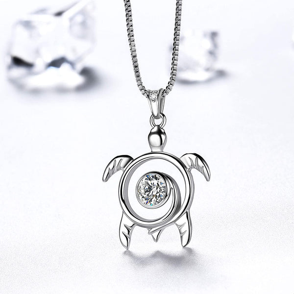 Spiral 925 Sterling Silver Sea Turtle Birthstone Necklace