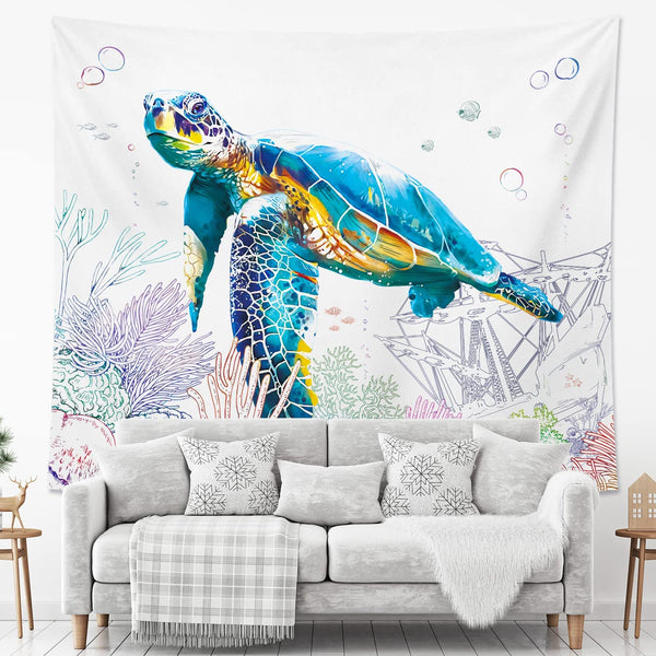 Teal Sea Turtle Tapestry Decor 59x51 Inch