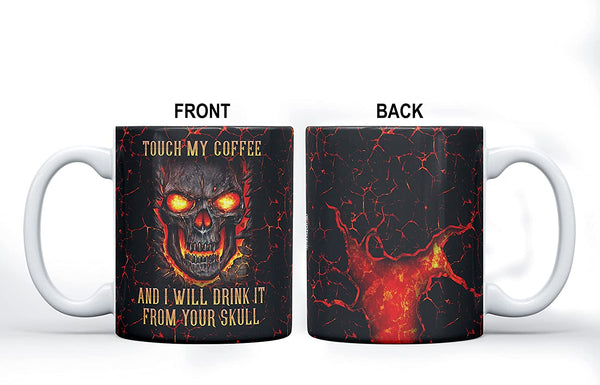 Flame Skull Don't Touch My Coffee Mug - 11oz