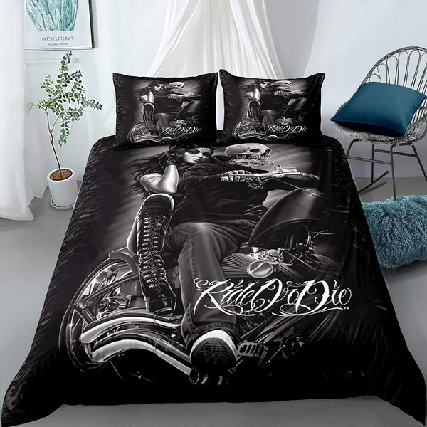 Ride or Die Skull Duvet Cover Set with 2 Pillowcases