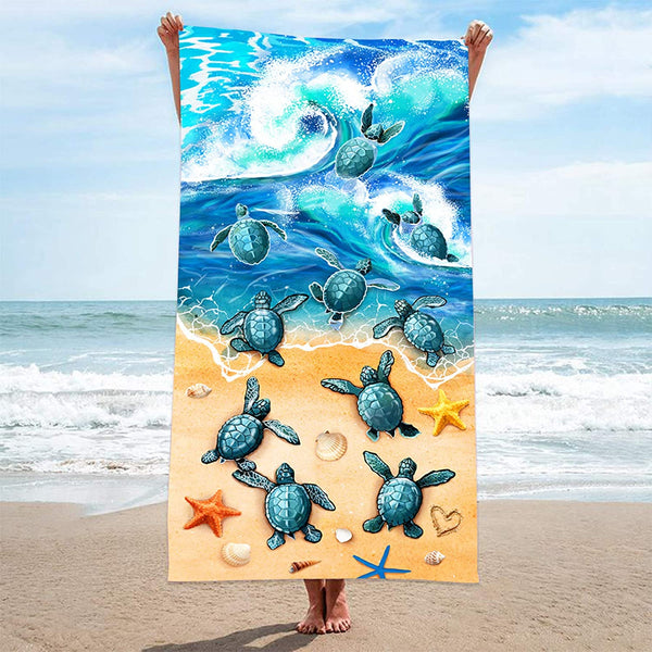 Baby Sea Turtles on the Beach Cotton Beach Towel