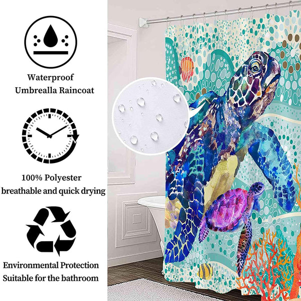 Nautical Sea Turtle Shower Curtain Sets with 12 Hooks