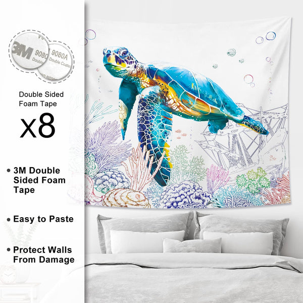Teal Sea Turtle Tapestry Decor 59x51 Inch
