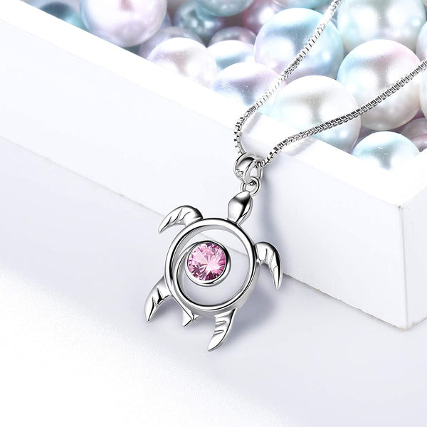 Spiral 925 Sterling Silver Sea Turtle Birthstone Necklace
