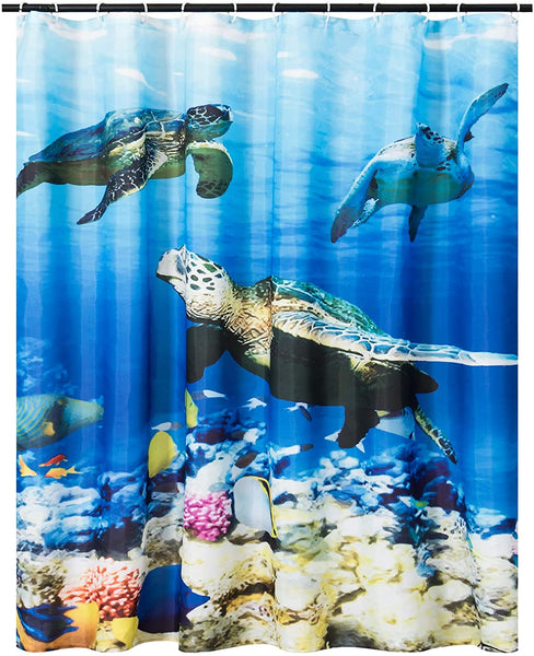 Digital Printed Sea Turtle Shower Curtain, with 12 Hooks