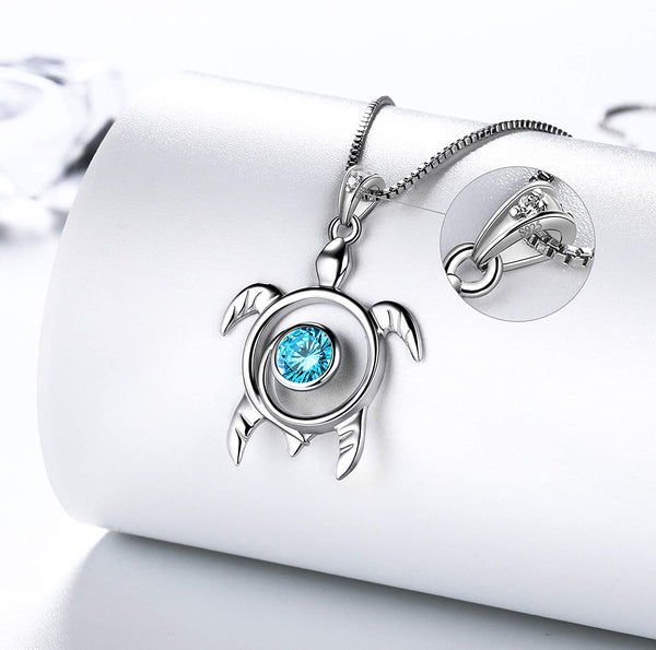 Spiral 925 Sterling Silver Sea Turtle Birthstone Necklace