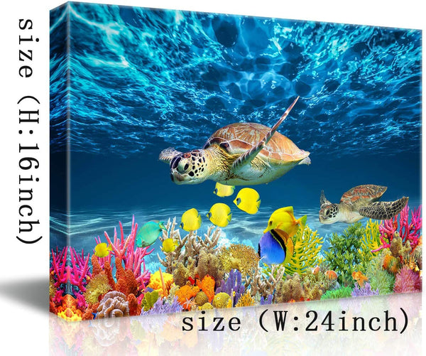 Modern Sea Turtle Wall Decor Framed Size 12x16