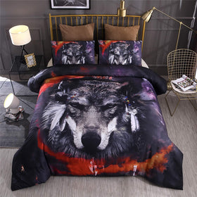 Wolf Dreamcatcher Duvet Cover Set Queen, 90"x90" (1 Duvet Cover +2 Pillowcase)