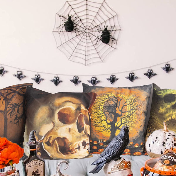Skull Decor, Set of 4 Cushion Covers 18 x 18 Inch